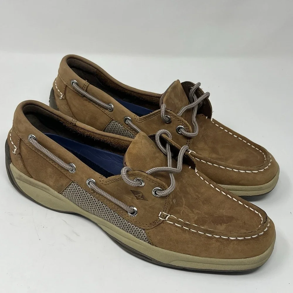 Sperry Top-Sider Men's Sahara Boat Shoes Size 8M- Brown Leather 2‎ Eyelids